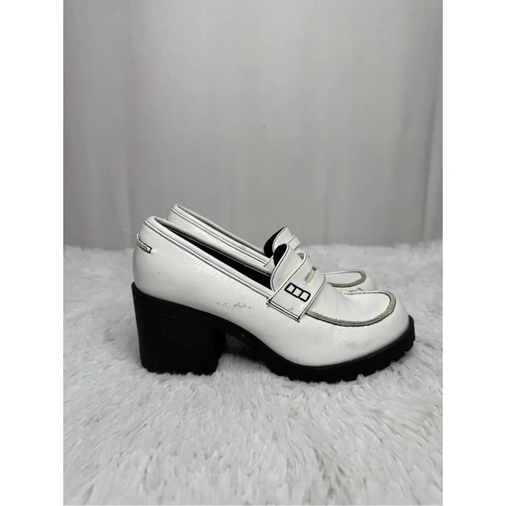 DIRTY LAUNDRY / Lita white patent leather chunky heeled loafers / 8